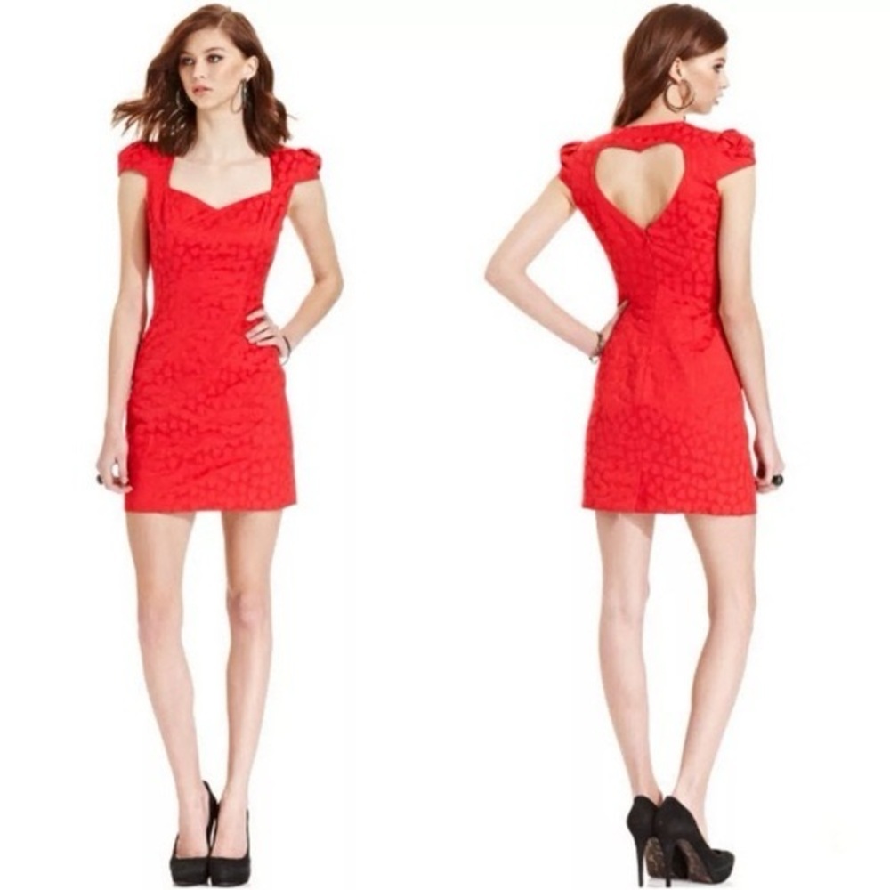 NWT Guess Ruby Red Capsleeve Sweetheart Valentines heart jacquard DRESS SZ 4 - Picture 10 of 12